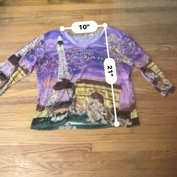 Vintage y2k purple sequenced Paris eiffel tower graphic cyber print blouse - Picture 5 of 6